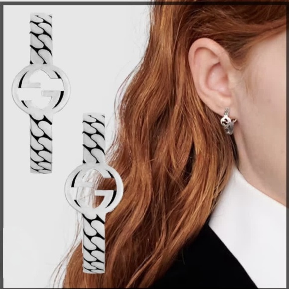 Gucci 925 Sterling Silver Huggie Hoop Earrings - Picture 4 of 9